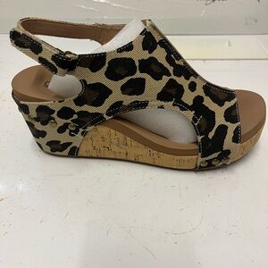 Leopard Print Wedge Sandals - Women